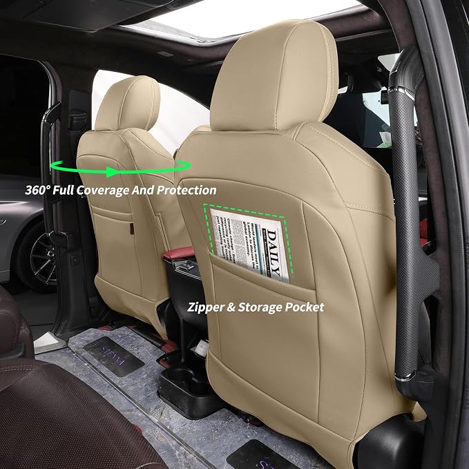 coverdream Sienna Car Seat Covers Custom Fit for 2011-2020 Toyota Sienna LE,XLE,Limited,L,XLE Premium,Limited Premium,7-Seater,Waterproof Leather Auto Seat Protector(Full Set,Beige)