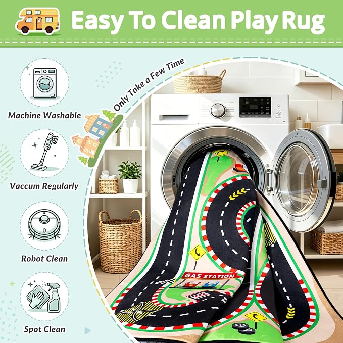 Kids Rug, 5x7 Ft Race Track Car Rug for Kids | Extra Thick 0.4in Soft Non-Slip Racing Car Carpet Play Rug with 3D Track Design for Toy Cars, Playroom, Bedroom &Nursery
