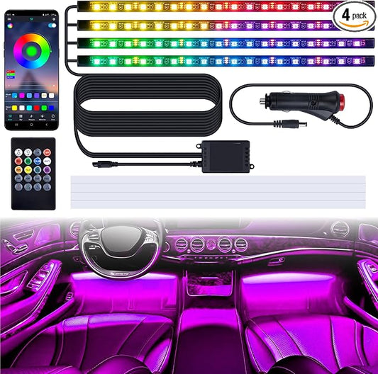 BFXM Car Interior Lights, 72LED Lights Strip with Cigarette Lighter Adapter | App & Remote Control Music Sync Color Change, Interior Car Lights for Car Decor, Car Accessories for Women Men
