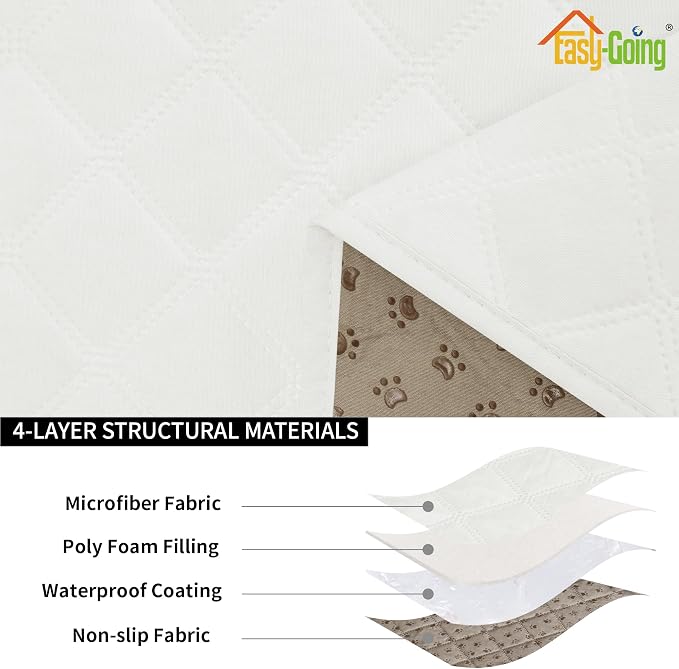 Easy-Going Waterproof Couch Cushion Covers, Non-Slip Leakproof Sofa Seat Cushion Slipcovers, Quilted and Stretch Furniture Protector for Dogs, Pets (2-Piece Sofa Cushion, Ivory)