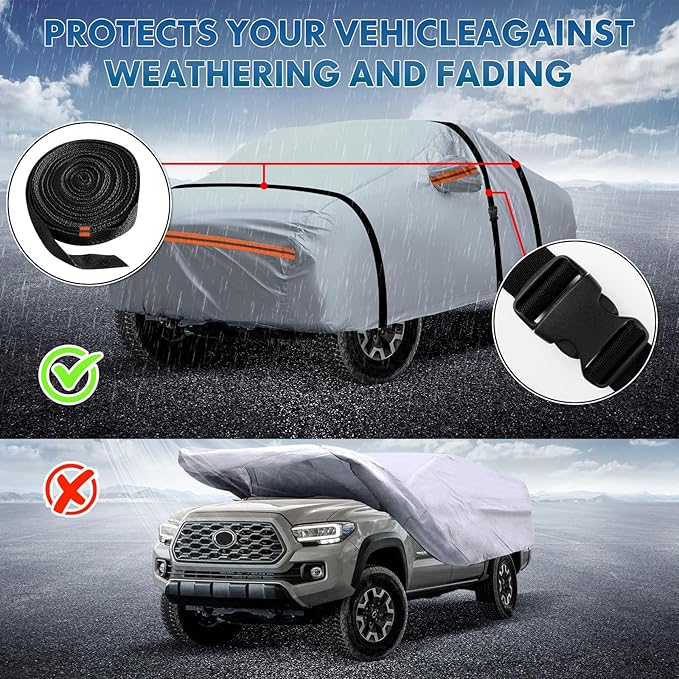 Fit for 188"-199" Length SUVs, 6-Layer Full Car Cover is All-Weather Waterproof, Universal in All Seasons, Snow Prevention, Rainproof, Acid Rainproof, Sunscreen, Orange Reflective Strip
