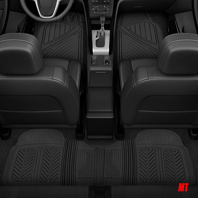 Motor Trend FlexTough Performance All Weather Rubber Car Mats with Cargo Liner - Full Set Front & Rear Floor Mats for Cars Truck SUV, Automotive Floor Mats (Black)