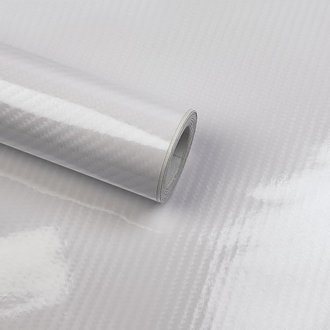 Lypumso 6D Carbon Fiber Vinyl Wrap Roll, Glossy Car Wrap Film Featuring Bubble Free Air Release Technology, Car Moto DIY Interior Exterior Decoration (Carbon Fiber White, 1ft x 10ft)