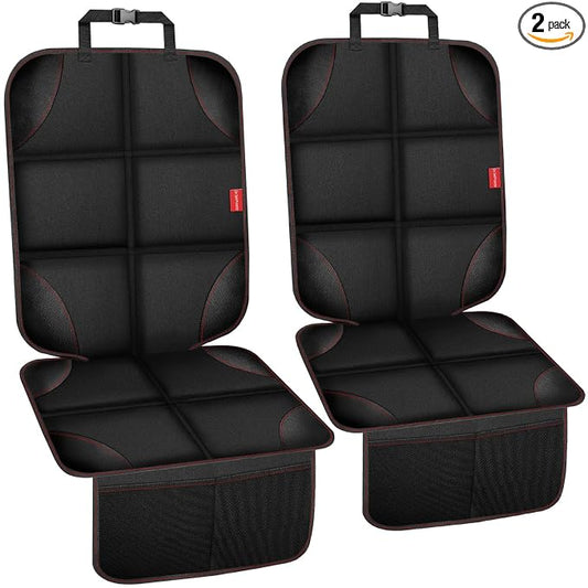 Car Seat Protector for Child Car Seat, Waterproof Durable 600D Fabric Car Seat Cover with Thickest Padding, Seat Protector Under Baby Car Seat with Non-Slip Backing Mesh Pockets, Thicker Black, 2PCS