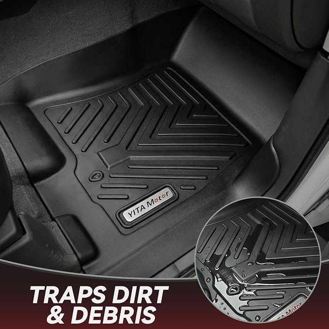 YITAMOTOR Floor Mats Compatible with 2019-2024 Dodge Ram 1500 Crew Cab New Body with Rear Under Seat Storage Box, TPE All-Weather Front 1st & 2nd Row, Black