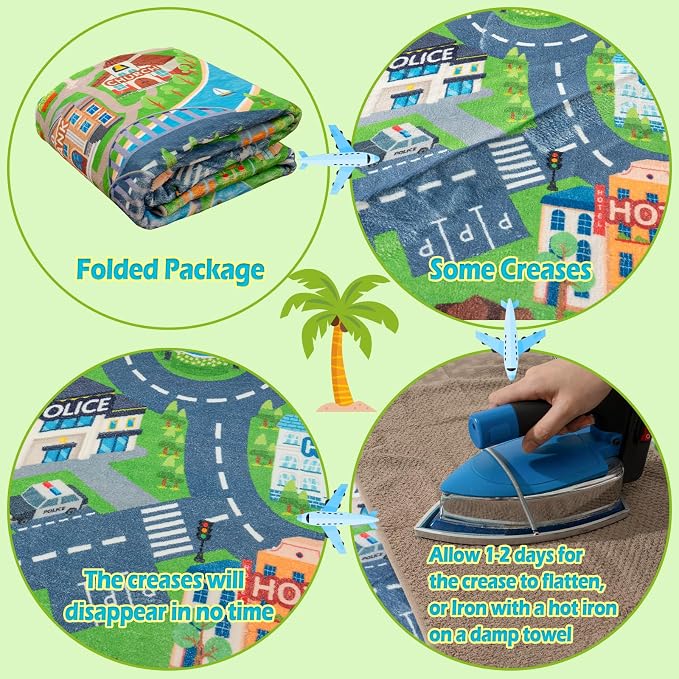 Car Rug Play Mat for Kids Toy Cars, Road Traffic Playmat for Kid Bedroom, Non-Slip Machine Washable Town City Race Track Carpet for Learn and Have Fun 8'x10'/ 96"x120"