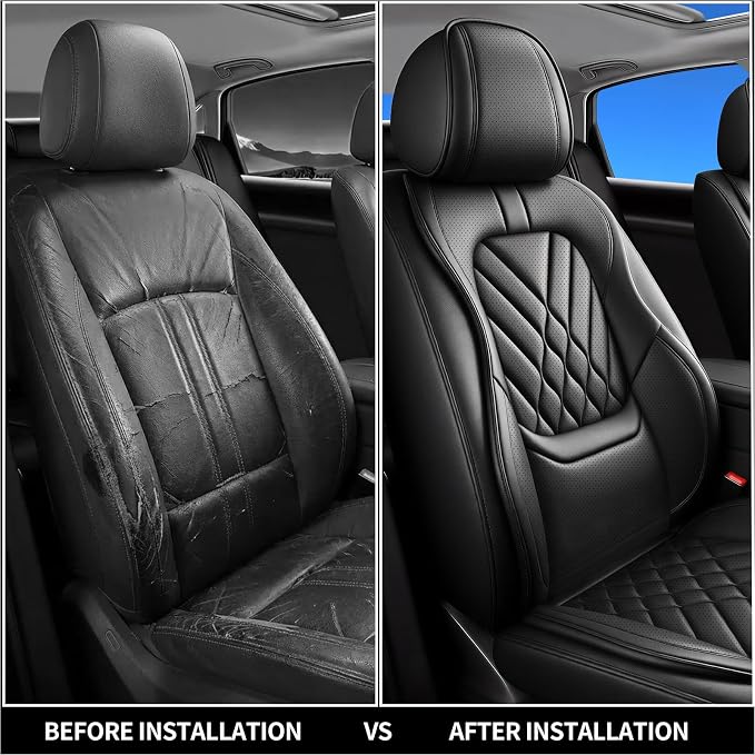 Fit Versa Car Seat Covers Compatible with Nissan Versa 2009-2025 2026-Premium Leather,Waterproof,Breathable,Airbag Compatible &All-Weather Seat Cushion Protecto(2 Front,Black)
