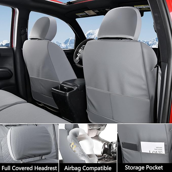 Truckiipa Custom Fit for Toyota Tacoma Seat Covers Front Leather Waterproof Car Seat Covers Fit for 2016-2023 Toyota Tacoma Double Crew Cab, Front Pair, Gray