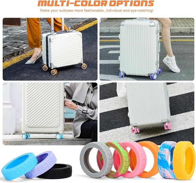 Luggage Wheel Covers, 8 PCS Silicone Wheel Protector Covers for 2-2.6 inches 8-Spinner Wheels, Wear-Resistant, Anti-Noise, Yellow