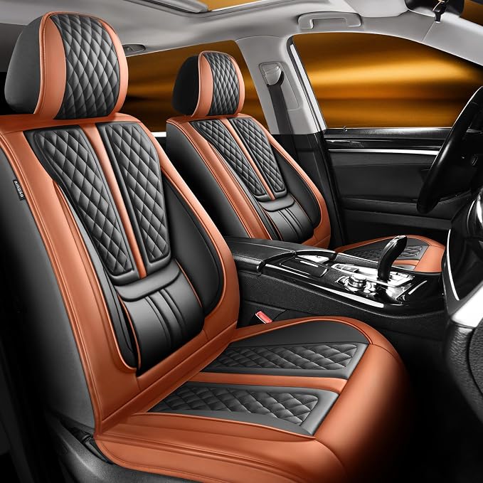 Fit Ariya Car Seat Covers Compatible with Nissan Ariya 2023-2024 2025.Full Coverage Waterproof Leather,Compatible with Airbag,All - Weather Seat Cushion Protector(2 Front,Brown)