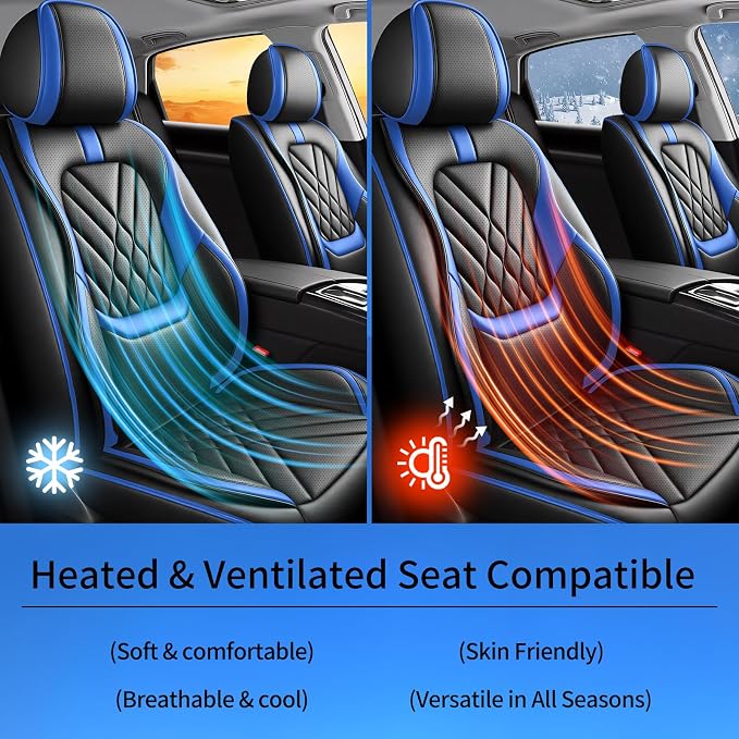 Fit Titan Car Seat Covers Compatible with Nissan Titan 2009-2024 2025 2026-Premium Leather,Waterproof,Breathable,Airbag Compatible &All-Weather Seat Cushion Protecto(5 Seats Full Set,Blue)