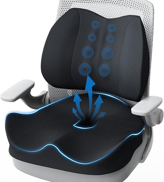 Seat Cushion Lumbar Support Pillow for Office Chair, X Large Memory Foam Chair Cushions for Sciatica Tailbone Pain Relief Coccyx Pad for Wheelchair, Car, Home, Office, Desk