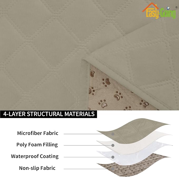 Easy-Going Waterproof Chair Cushion Cover, Non-Slip Leakproof Sofa Seat Cushion Slipcovers, Quilted and Stretch Furniture Protector for Dogs, Pets (1-Piece Chair Cushion, Beige)