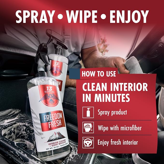 Freedom Fresh Car Interior Cleaner Spray, Black Frost, 32 oz | Auto Cleaner for Headliner, Mats, Interior Vehicle Cleaning, Car Dashboard Cleaner Stain Remover, Restores Shine