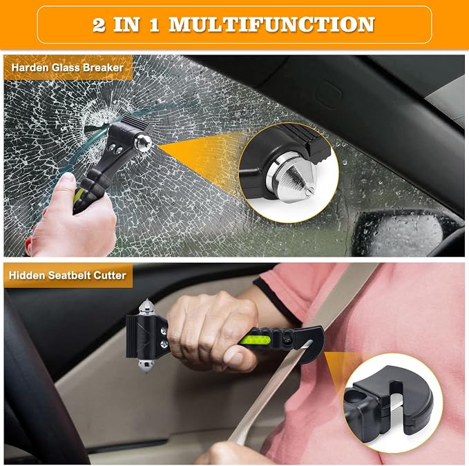THINKWORK Car Window Breaker, Glass Breaker, Window Breaker Seatbelt Cutter, 2-in-1 Car Safety Hammer with One Second Emergency Glass Hammer, Safety Emergency Car Escape Tool for Car, Office, Home