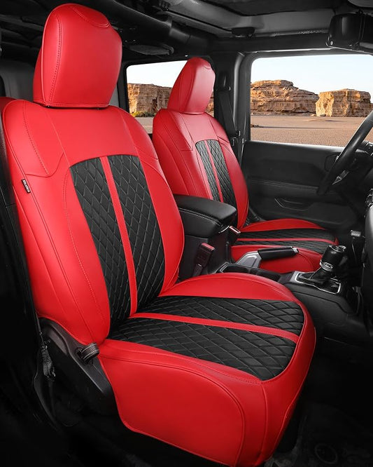 for Jeep Wrangler Seat Covers 4Door JK 2013 2014 2015 2016 2017, Custom Fit Car Seat Cover Full Set, Luxury Leather Seat Protectors, Waterproof SUV Interior Cushions Accessories, Red Black