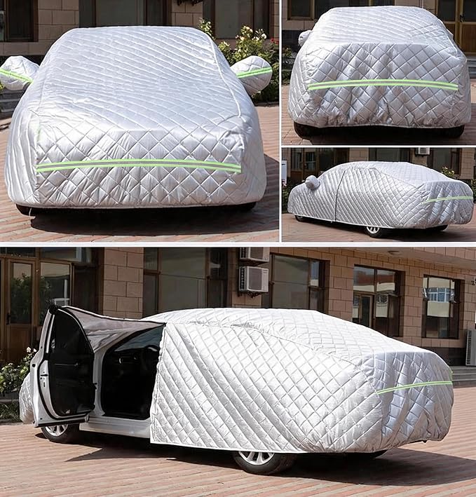 Hail Protector Car Cover, 7 Layers Thickened Heavy Duty Car Covers for Automobiles, All Weather Season, Anti-Hail UV Protection Snowproof Outdoor Full Cover, Universal Fit Sedan 186" to 193"(Silver)