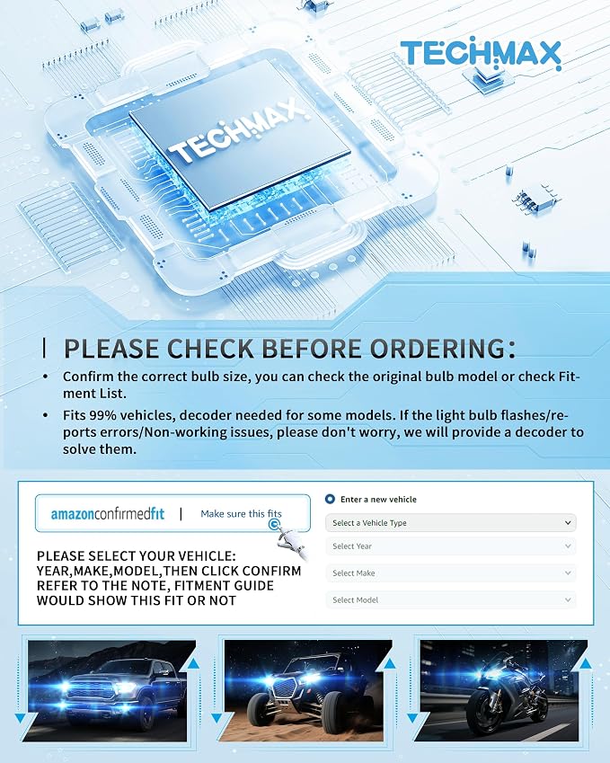 TECHMAX 9005+9006 Bulbs, +600% Ultra Brightness 6500K White 9005 9006 Combo Fog Light Bulb with Cooling Fan, Plug and Play, Pack of 4