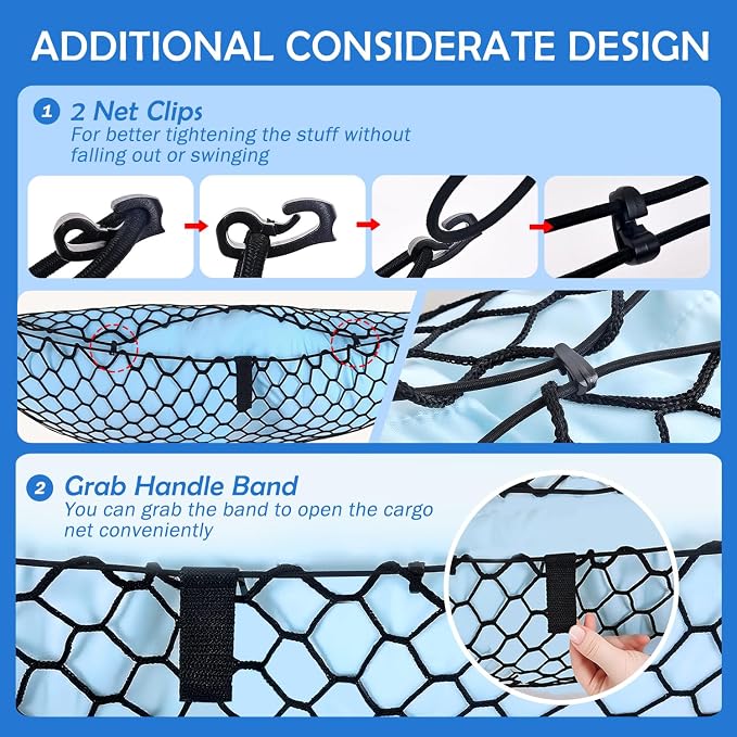 Envelope Style Cargo Net for 2018-2025 2026 Chevy Traverse Accessories, Rear Trunk SUV Mesh Cargo Net, Upgraded 5mm Bungee & Double-Layer Nylon Storage Tailgate Netting Grocery&Tools Holder Organizer
