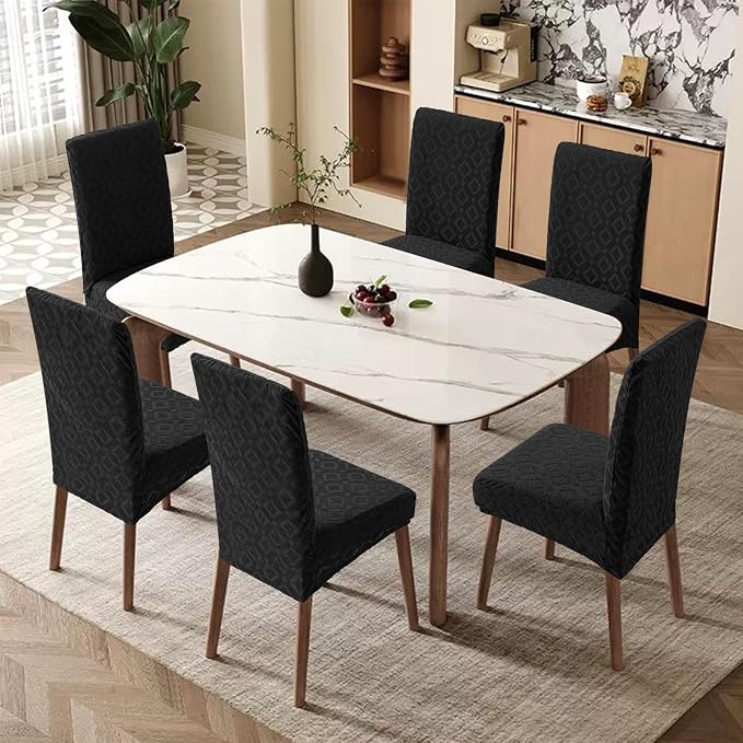 Genina Waterproof Chair Covers for Dining Room Set of 6, Removable Washable Chair Slipcover Protectors, Black