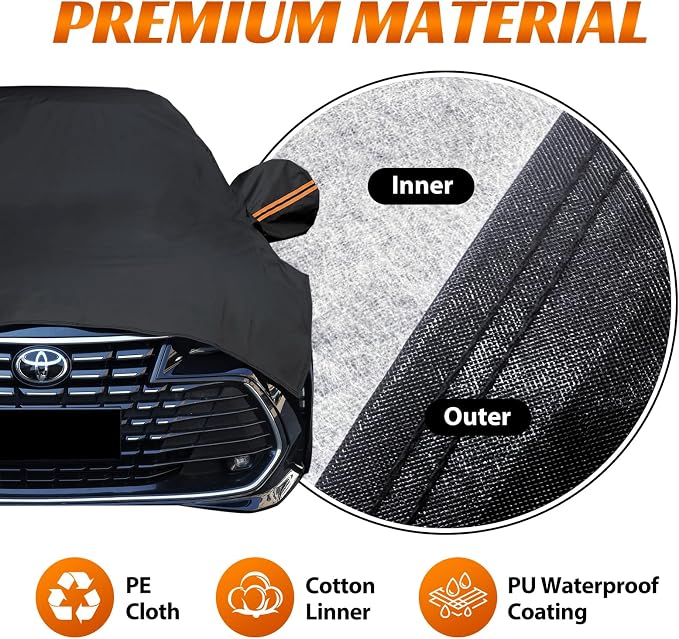 Half Car Cover Sedan, Hail Protector Car Cover with Cotton Liner, Sunroof & Windshield Cover for Ice and Snow, All Weather Vehicle Body Cover for Sun, Rain, Dust