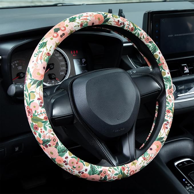Watercolor Burgundy Flowers Steering Wheel Cover Auto Steering Wheel Protector, Anti-Slip, Breathable, Absorbing Sweat, Universal Car Accessories 14.5–15 inch,Fit for Most Car, Trucks, SUV