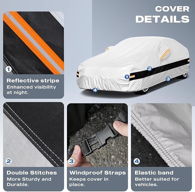 10 Layer Sedan Car Cover Waterproof All Weather for Automobiles,100% Waterproof Outdoor Car Covers Rain Snow UV Dust Protection, Custom Fit for Honda Civic, Toyota Corolla, VW Jetta,etc