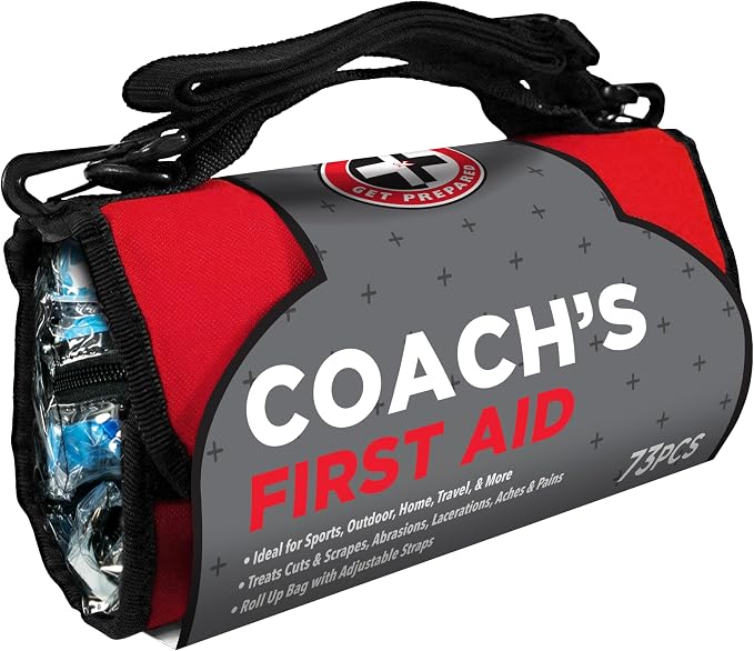 Be Smart Get Prepared 73-Piece Coach’s and Team Sports First Aid Kit in Roll up Bag: Clean, Treat, Protect Cuts, Scrapes. Home, Office, Car, School, Travel, Hunting, Outdoor, Camping, FSA HSA