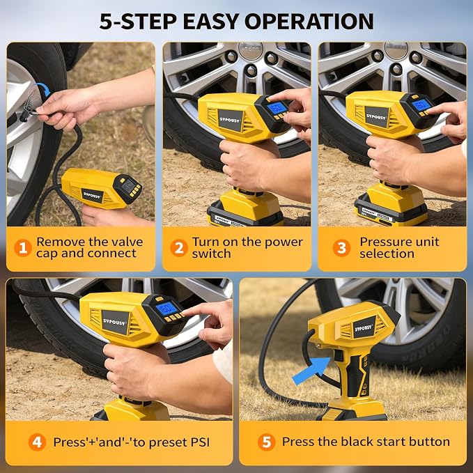 Tire Inflator Portable Air Compressor - 𝟒𝐗 Faster Inflation, 160PSI Cordless Tire Pump with Dual Power Rechargeable Battery & 12V Car power, Auto Shut Off, Digital Gauge for Car, Motorcycle, E-Bike