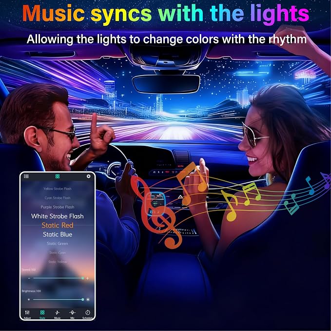 BFXM Car Interior Lights 72 LED Lights Strip with USB Adapter | App & Remote Control Music Sync Color Change, Interior Car Lights for Car Decor, Car Accessories for Women Men