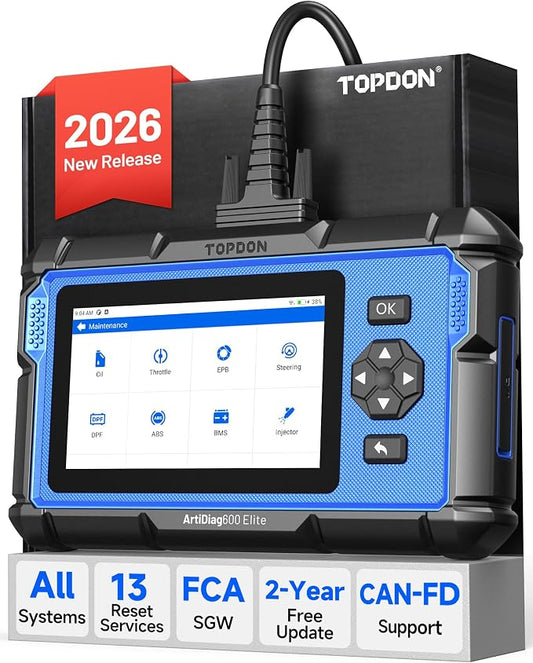 TOPDON ArtiDiag600 Elite, OBD2 Scanner, Full-System Car Diagnostic Tool, 13+ Services, FCA AutoAuth, Automotive Scan Tool with CAN-FD, 2-Years Free Updates, Upgraded of AD500 AD600S AD600 Pro