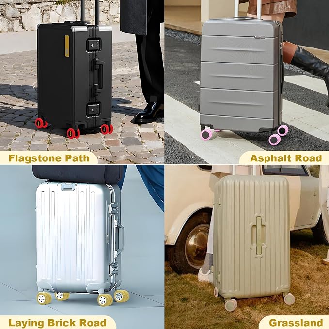 8PCS Silicone Luggage Wheel Covers for 2-2.4"Luggage Wheel Protector,Purple | Protective suitcase wheel sleeves for compatible carry-on luggage, daily travel rolling, and one 4x2 double-wheel suitcase.