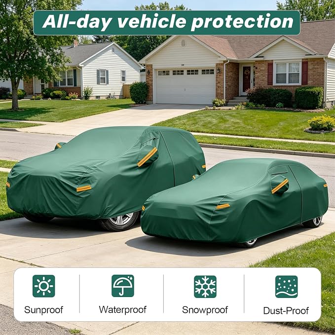 GUNHYI SUV Car Cover Waterproof All Weather, 16-Layer Heavy Duty Full Exterior Cover with Vents, Driver Door Zipper & Towel, Summer Sun/UV/Rain Protection, Fit Honda HRV, Chevy Trax, Kia Soul etc.