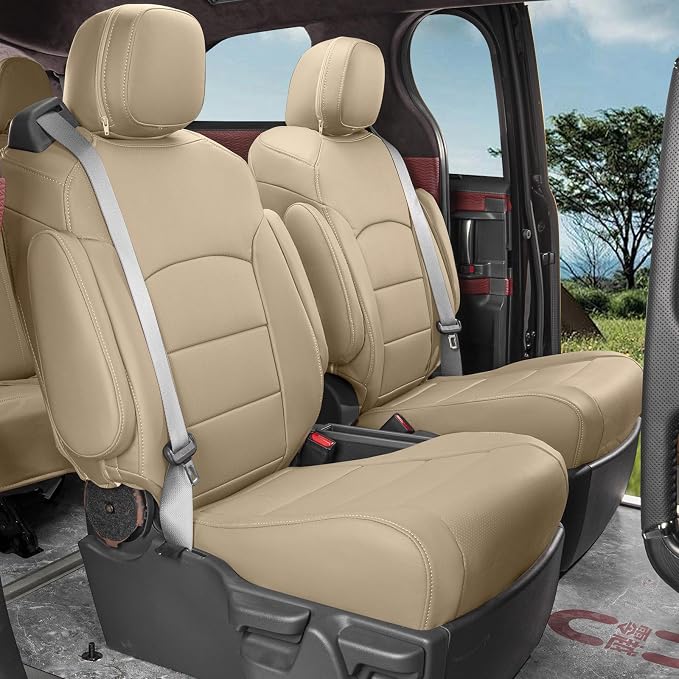 coverdream Sienna Car Seat Covers Custom Fit for 2011-2020 Toyota Sienna LE,XLE,Limited,L,XLE Premium,Limited Premium,7-Seater,Waterproof Leather Auto Seat Protector(Full Set,Beige)
