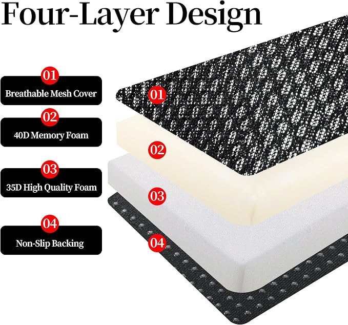 MABOZOO Extra Thick Chair Cushions,Office Chair Booster Seat Cushion to Raise Seat Height for Pain Relief, Non Slip Memory Foam Thick Cushion with Carry Handle (Black, 18 * 14 * 6)