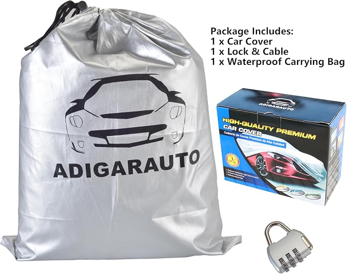 Car Cover Fit for 201-210 inches Length Sedan Waterproof All Weather Outdoor Full Cover Rain Sun UV Protection Driver Side Door Zipper Dirtproof, Scratch Resistant, Breathable, Dustproof