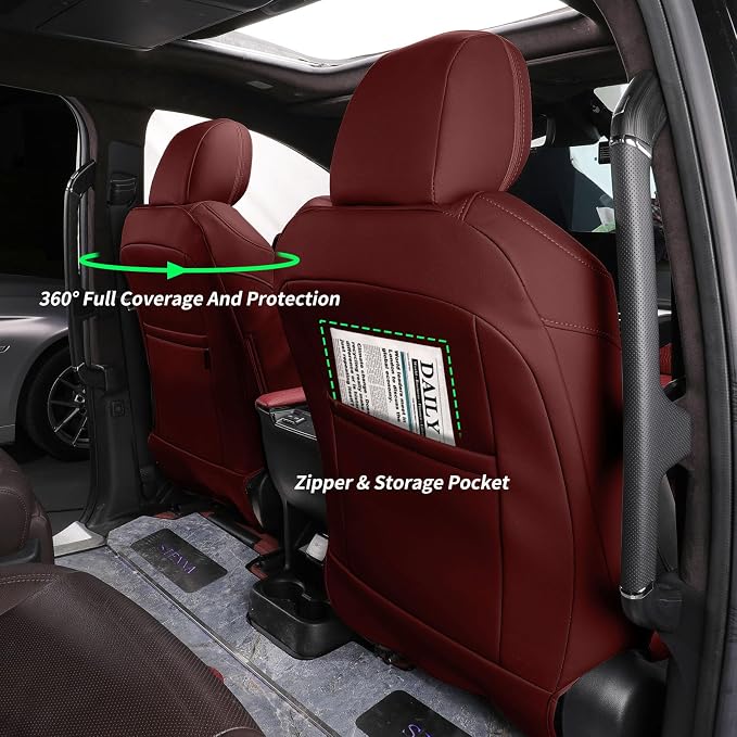 coverdream Sienna Car Seat Covers Custom Fit for 2011-2020 Toyota Sienna XLE,Limited,Limited Premium,2nd Row Captain Seats w/Leg Rest,Waterproof Leather Seat Protector(Full Set,Wine Red)