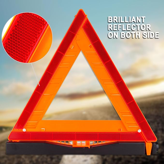 CARTMAN 3PK DOT Warning Triangles with Empty Base & Storage Case | No pre-filled sand, fill sand yourself for stability, high visibility reflectors meet US FMVSS 571.125 safety specs