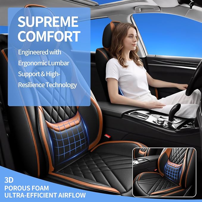 Fit Leaf Car Seat Covers Compatible with Nissan Leaf 2011-2024 2025 2026-Premium Leather,Waterproof,Breathable,Airbag Compatible &All-Weather Seat Cushion Protecto(Full Set,Brown)