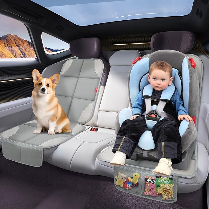 Car Seat Protector for Child Car Seat, 600D Fabric Safe Car Seat Cover with Non-Slip Backing, Waterproof Carseat Seat Protectors under Baby Car Seat with Thick Padding for Car Back Front Seat, 2 Pack