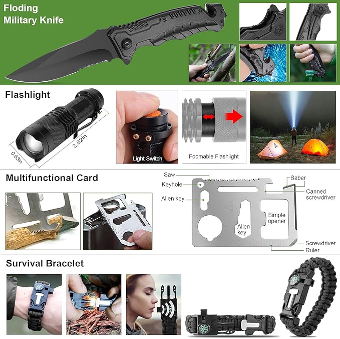 216 Pcs Survival First Aid Kits, Professional Survival Gear Equipment Tools First Aid Supplies kit for SOS Emergency Hiking Hunting Disaster Camping Adventures