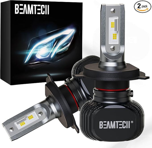 BEAMTECH H-4 Bulbs, S1 Series 900-3 Fanless 300% Brighter Fog Light | H4/9003 Bulbs, 6500K White Light Pack of 2