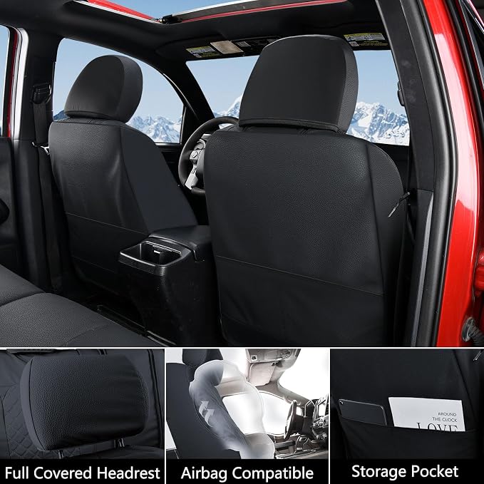 Truckiipa Automotive Seat Covers Fit for Toyota Tacoma Front Seat Leather Waterproof Full Coverage Truck Seat Covers Custom Fit for 2005-2015 Toyota Tacoma Double Crew Cab, Front Pair, Black