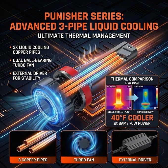 LUXSTER H4 9003 Punisher 60000lm High Performance LED Bulbs 6000K (2 Pack) | 140W High Power, Exclusive Triple Copper-Tube Cooling, 5th-Gen CANBUS, Foglight Use, Plug-N-Play, 6000K, IP68