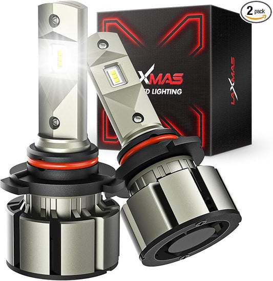 Laxmas 9005 LED Bulbs, 600% 48,000LM Ultra Brightness, 6500K Cool White, 9005/HB3 Super Bright Bulbs with 12000RPM Cooling Fan, 50000+ Hours Lifespan, Plug and Play, Pack of 2