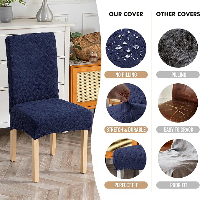 Genina Waterproof Chair Covers for Dining Room Set of 6, Removable Washable Chair Slipcover Protectors, Navy Blue