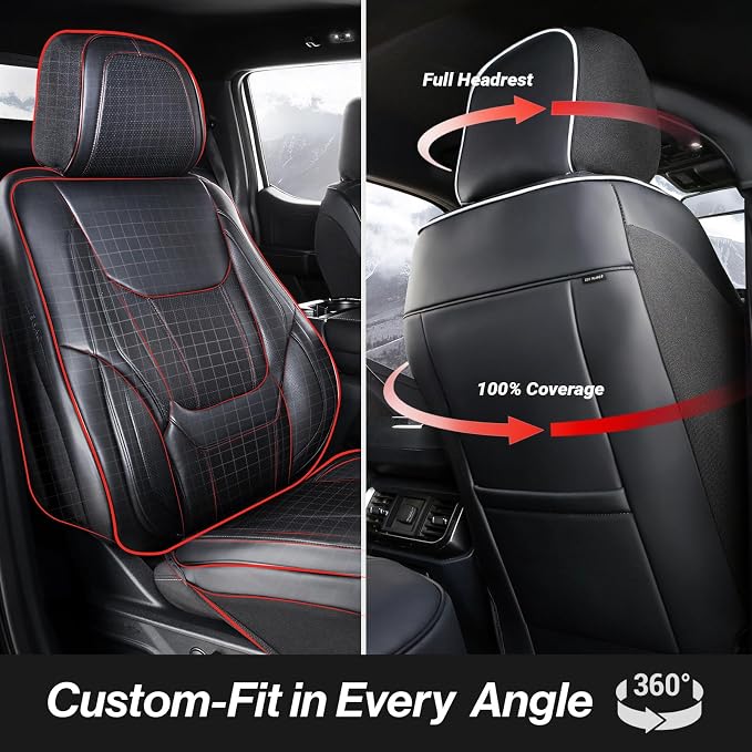 Coverland Custom Truck Car Seat Covers Front Seats for [2010-2014 F150 SVT Raptor SuperCrew Cab] - Protector Water Resistant Leather Memory Form Seat Cushion [Front - Black with White Stitching]