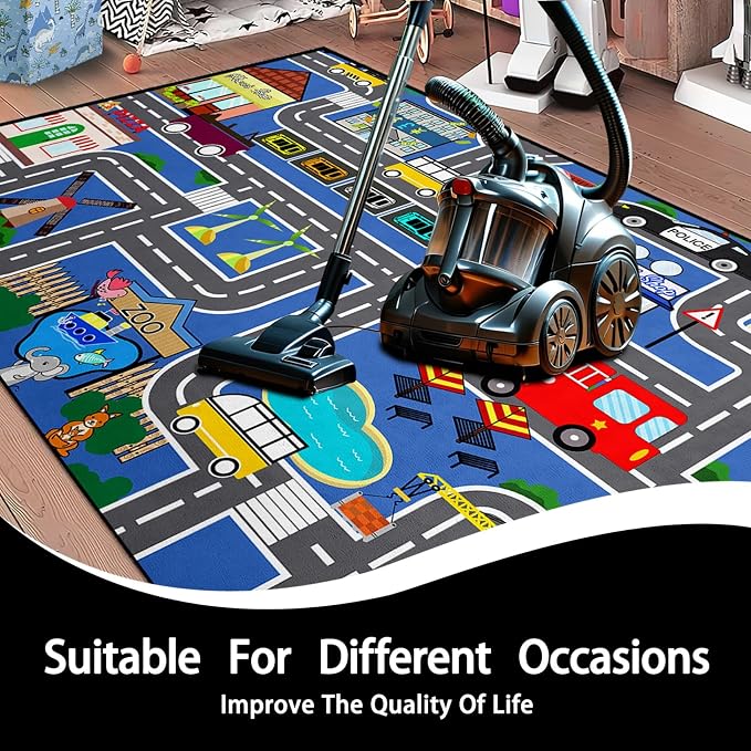 Car Rugs for Kids - Car Track Carpet for Boys Road Rug for Bedroom Road Map Carpet for Kids Toy Play Mat Farm, 3x5 Feet