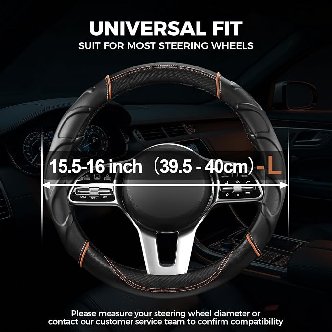 West Llama Customized Auto Car Steering Wheel Cover for Dodge RAM 1500 2500 3500, 15.5-16 inch(Black+Orange-Large Size)