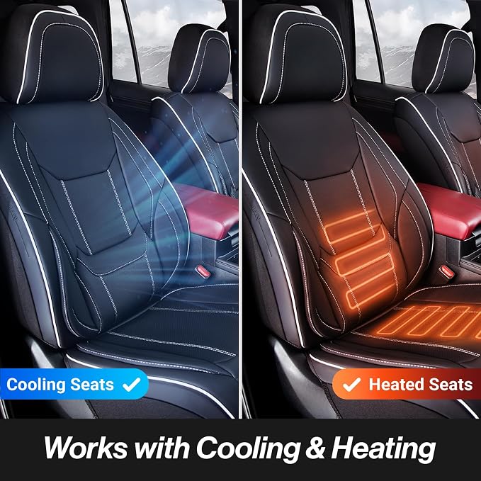 Coverland Custom Truck Car Seat Covers Front Seats for [2020-2026 Jeep Gladiator Crew Cab Split Bench Without Armrest] - Protector Water Resistant Leather [Front - Black with White Stitching]